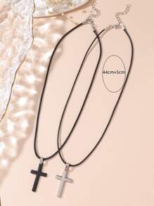 2pcs Couple Style Cross Pendant Necklace, Best Friends & Siblings & Lovers Memorial Cross Necklace - Black - View 6