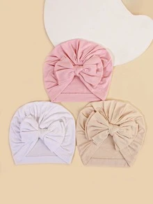 3入組嬰兒可愛蝴蝶結裝飾帽子和圍巾套裝 - 彩色 - 查看 3