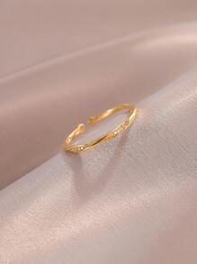 1單層素色圓形微鋪氧化鋯可調開口圓環 - 金黃色 - 查看 3