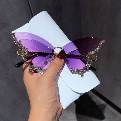 1 pieza Gafas de moda de lujo con mariposa extra grande y adornos de cristal, hechas a mano para mujer - ideal para verano, playa, actividades al aire libre y viajes