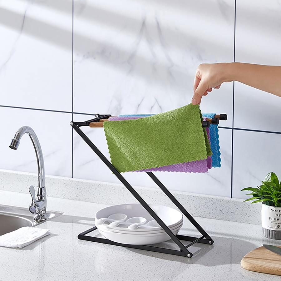 可折疊鐵廚房抹布架抹布毛巾收納 - 黑色 - 查看 1