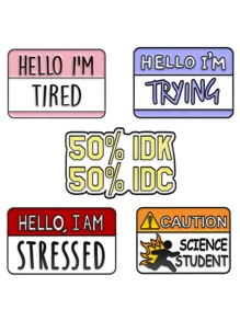 歐美新款合金趣味對話框胸針 Ins個性潮流你好我累了字母徽章 - 紅色 - 查看 1