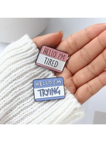 歐美新款合金趣味對話框胸針 Ins個性潮流你好我累了字母徽章 - 紅色 - 查看 6