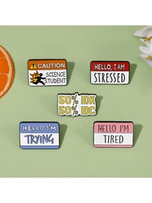 歐美新款合金趣味對話框胸針 Ins個性潮流你好我累了字母徽章 - 紅色 - 查看 9