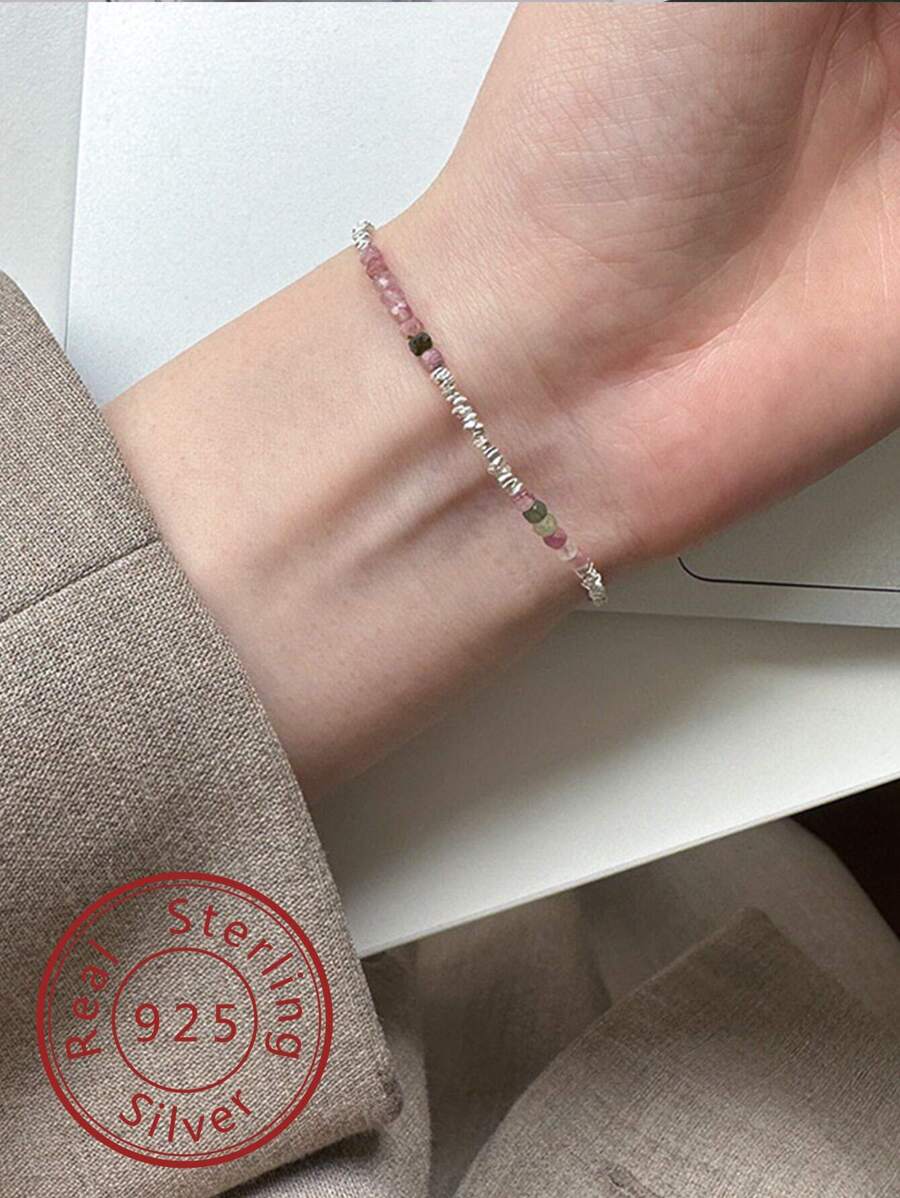 1入組彩色人造水晶裝飾純銀S925時尚優雅手環 - 彩色 - 查看 1