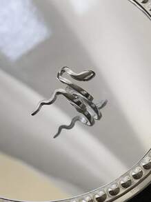 1pc Snake Shaped Double Layer Ear Cuff, Fashionable Minimalist Earring - Antique Silver - View 4