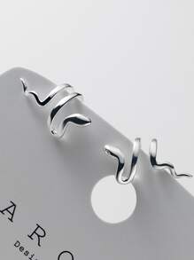 1pc Snake Shaped Double Layer Ear Cuff, Fashionable Minimalist Earring - Antique Silver - View 2