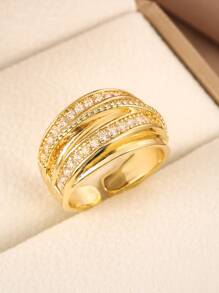 jealous young 1pc Multi-Layer Cubic Zirconia Openable Rings For Women Girl Daily Wear Jewelry