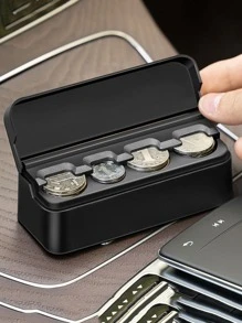 1pc Solid Car Change Storage Box - Black - View 1