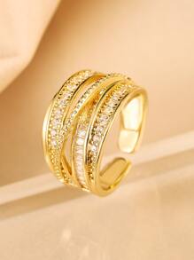 jealous young 1pc Multi-Layer Cubic Zirconia Openable Rings For Women Girl Daily Wear Jewelry
