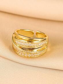 jealous young 1pc Multi-Layer Cubic Zirconia Openable Rings For Women Girl Daily Wear Jewelry