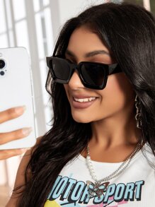 1 副男女通用波西米亚风格方形时尚眼镜，时尚配饰适合运动、旅行、音乐节、驾驶、派对、户外活动、假期、优雅场合、夏季海滩度假街头风格、户外、旅行 - 黑色 - 查看 1