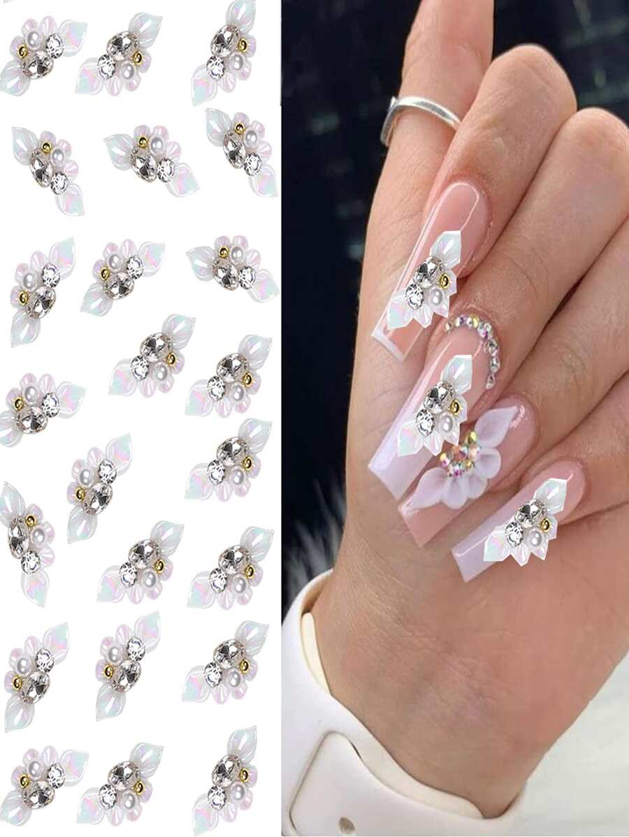 10Pcs 3D Nail Charms Flower Nail Art Charms Diy Nail Gems Nail Supplies Nails - White - View 1