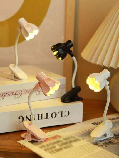 1pc Mini Angle Adjustable Bellflower Shaped Led Book Light With Clip,Desk Decorative Table Lamp,Eye Protection Book Reading Lamp At Night With Batteries,Mini Book Lamp For Reading,Mini Reading Light,Including Batteries,Light For Reading In Bed,Suitable As A Christmas Gift,Bedroom Night Reading Light