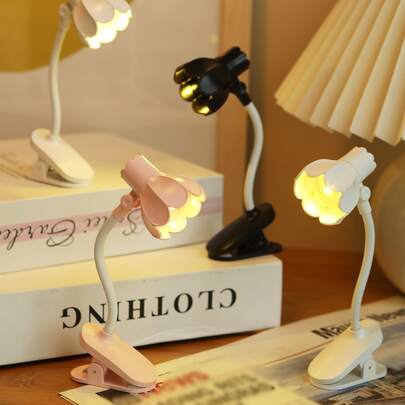 1pc Adjustable Angle Lily Flower Shaped LED Reading Light With Clip, Desktop Decor Lamp, Eye-Caring Night Reading Light, Battery Included, Mini Reading Lamp, Suitable As Christmas Gift, Bedroom Night Reading Light