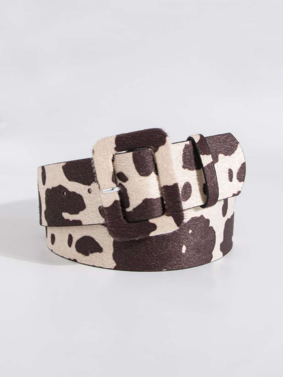 Y2K風格奶牛圖案寬腰帶適用於年輕女士,可愛和多用途 - 米色 - 查看 1