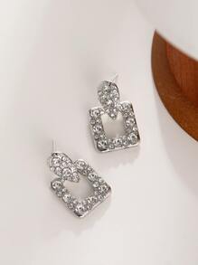 Andkiss 1pair Square Cz Stone Inlaid Earrings - Silver - View 3