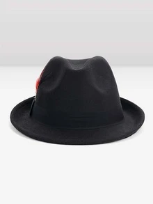 1pc Men's Wool Fedora Hat With Feather Decoration, Perfect For Weddings, Festivals, And Other Occasions, Sun Protection, Fashionable And Romantic, Suitable For English Vintage Jazz Style Gentlemen. - Black - View 5