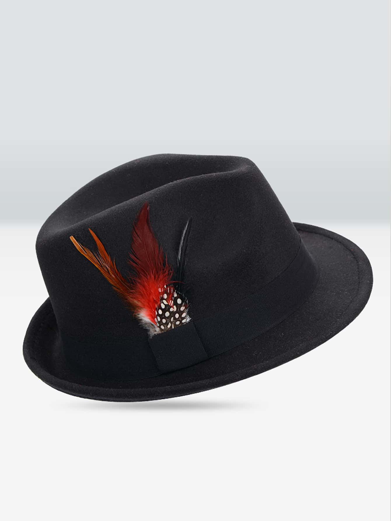 1pc Men's Wool Fedora Hat With Feather Decoration, Perfect For Weddings, Festivals, And Other Occasions, Sun Protection, Fashionable And Romantic, Suitable For English Vintage Jazz Style Gentlemen.
