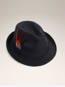 1pc Men's Wool Fedora Hat With Feather Decoration, Perfect For Weddings, Festivals, And Other Occasions, Sun Protection, Fashionable And Romantic, Suitable For English Vintage Jazz Style Gentlemen. - Black - View 3