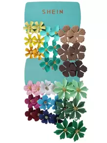 6對漸變花朵形狀吊墜耳環 - 彩色 - 查看 1