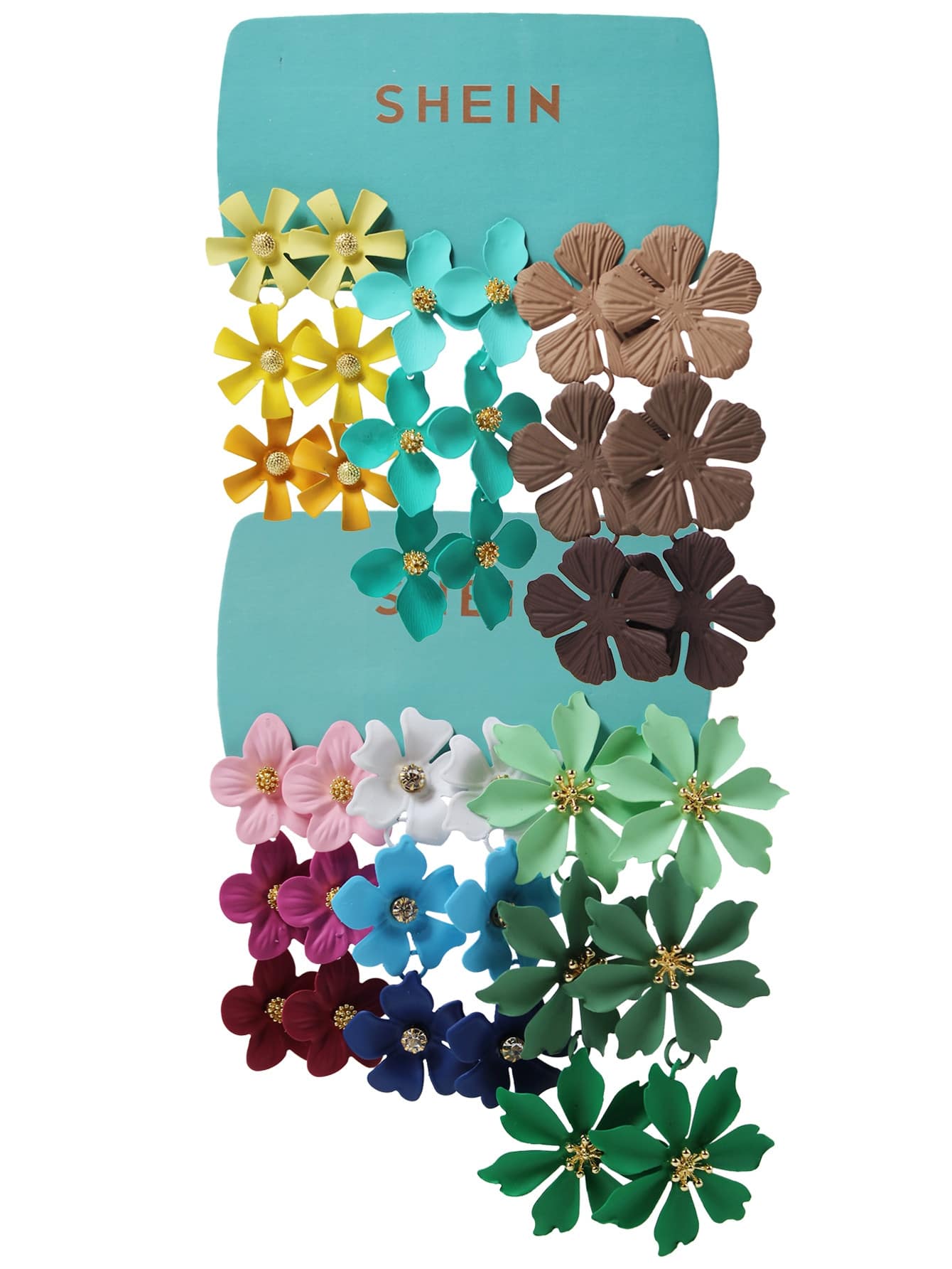 6對漸變花朵形狀吊墜耳環 - 彩色 - 查看 1