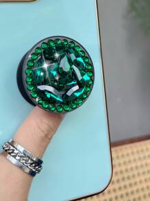 Contrast Frame Phone Case With Rhinestone Decor Stand-Out Phone Grip - Green - View 2
