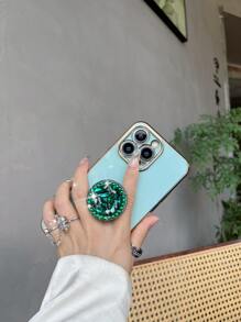 Contrast Frame Phone Case With Rhinestone Decor Stand-Out Phone Grip - Green - View 3