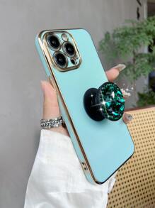 Contrast Frame Phone Case With Rhinestone Decor Stand-Out Phone Grip - Green - View 6