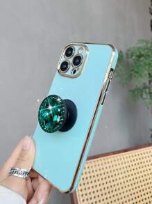 Contrast Frame Phone Case With Rhinestone Decor Stand-Out Phone Grip - Green - View 5
