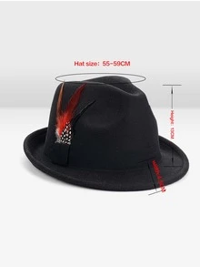 1pc Men's Wool Fedora Hat With Feather Decoration, Perfect For Weddings, Festivals, And Other Occasions, Sun Protection, Fashionable And Romantic, Suitable For English Vintage Jazz Style Gentlemen. - Black - View 4