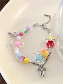 Kẹo Màu sắc Dopamine vui tươi Cô gái Ngọt ngào dễ thương vui tươi Mát mẻ Tua Bowknot vui tươi Mát mẻ Nóng Cô gái Love Ly Màu sắc Hạt Thiết kế Chuỗi vòng tay - Đầy màu sắc - Xem 6