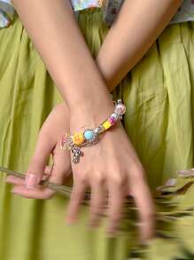 Kẹo Màu sắc Dopamine vui tươi Cô gái Ngọt ngào dễ thương vui tươi Mát mẻ Tua Bowknot vui tươi Mát mẻ Nóng Cô gái Love Ly Màu sắc Hạt Thiết kế Chuỗi vòng tay - Đầy màu sắc - Xem 2