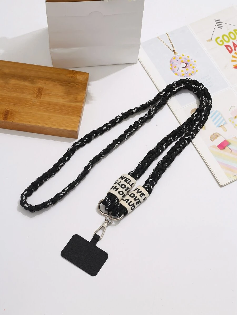 Braided Phone Lanyard With Connecting Card Gifts For Mother, Family, Friends, Birthday, Holiday Phone Charm, Phone Chain - Black and White - View 1