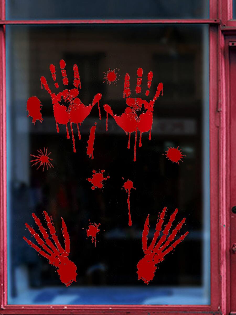 1pc Halloween Series Blood Handprint Design Wall Sticker For House