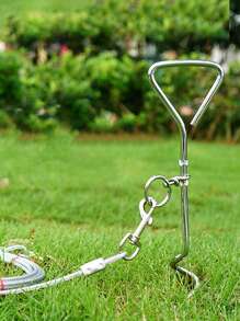 1pc Outdoor Pet Supplies Stainless Iron Screw Dog Leash Fixed Stake Dog Nail Earth Anchor Set - Silver - View 3