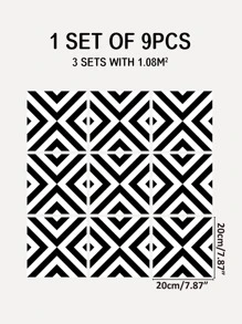 9pcs Waterproof And Oilproof Geometric Pattern Self Adhesive Floor Stickers - Black and White - View 7