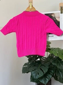 Women Knit Tops - 玫紅色 - 查看 4