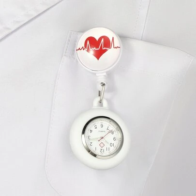 1入組迷人護士手錶,心有圖案和彈性帶扣飾閉合,透明大錶盤和矽膠套