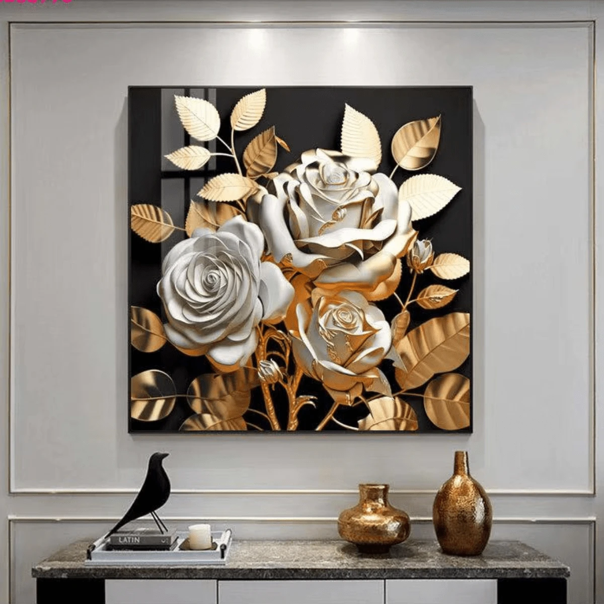 1 pieza Pintura de pared dorado color rosa espléndido - Negro - Ver 1