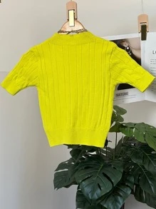 Women Knit Tops - Yellow - View 6