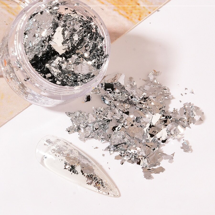 1Box Nail Art Gold & Silver Foil Paper & 3D Asymmetrical Aluminum Sticker Diy Nail Charms Nail Gems Nail Supplies Nails - Silver - View 1