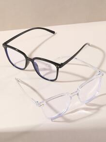2pcs/Set Retro & Classic Square Frame Rivet Fashion Transparent Eyeglasses For Men