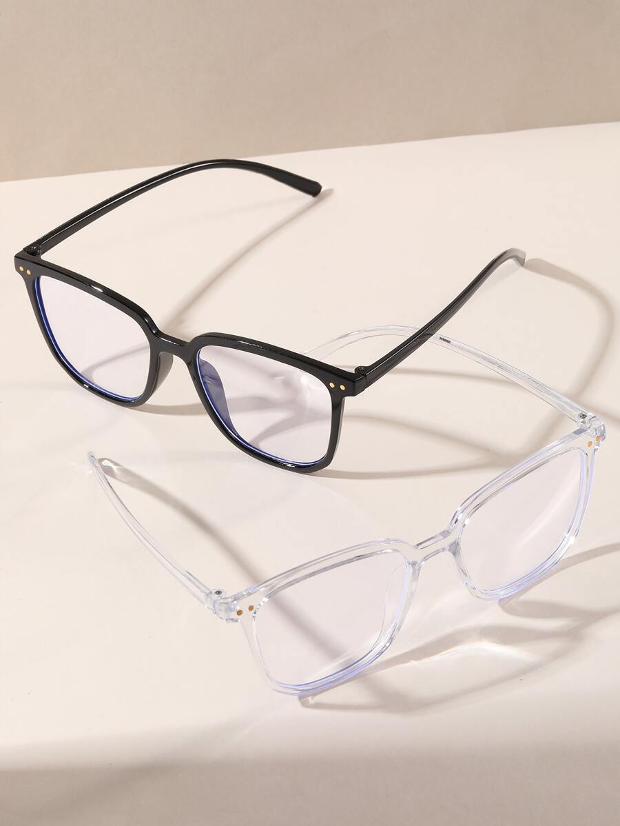 2Pcs Men's Plastic Frame Retro&Classic Square Rivet Decor Fashion Anti