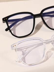 2pcs/Set Retro & Classic Square Frame Rivet Fashion Transparent Eyeglasses For Men