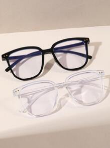 2pcs/Set Retro & Classic Square Frame Rivet Fashion Transparent Eyeglasses For Men