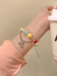 Kẹo Màu sắc Dopamine vui tươi Cô gái Ngọt ngào dễ thương vui tươi Mát mẻ Tua Bowknot vui tươi Mát mẻ Nóng Cô gái Love Ly Màu sắc Hạt Thiết kế Chuỗi vòng tay - Đầy màu sắc - Xem 3