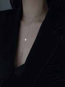 1入組時尚S925銀色Y形字母設計超長吊墜項鍊，展現性感魅力，簡約和個性化風格，短鏈項鍊，適合女士夏季派對 - 銀色 - 查看 5