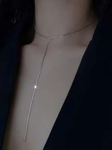 1入組時尚S925銀色Y形字母設計超長吊墜項鍊，展現性感魅力，簡約和個性化風格，短鏈項鍊，適合女士夏季派對 - 銀色 - 查看 3