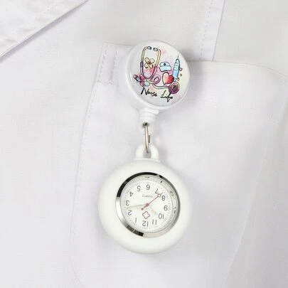 1pc Delicate Nurse Watch With Cartoon Pattern, Clear Large Dial, Stretchable Strap And Night Light Function
